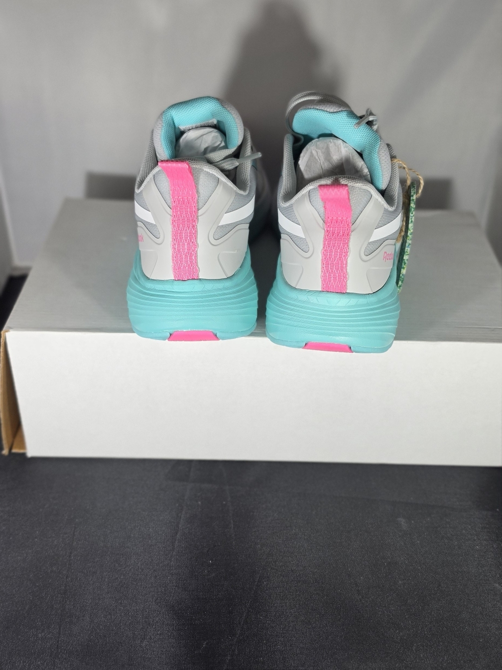 Reebok Women's Grey Sneakers with Pink & Aqua Highlights - Picture 4 of 6